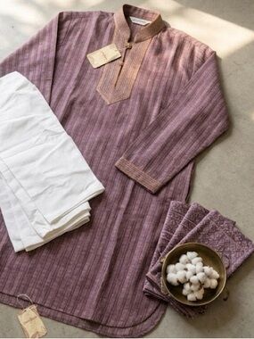 Men's Mauve Striped Kurta Shirt